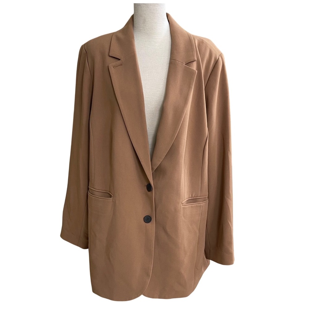 Eloquii Women's Blazer Size 18‎ Tan Brown 2  Button Pockets Business Casual